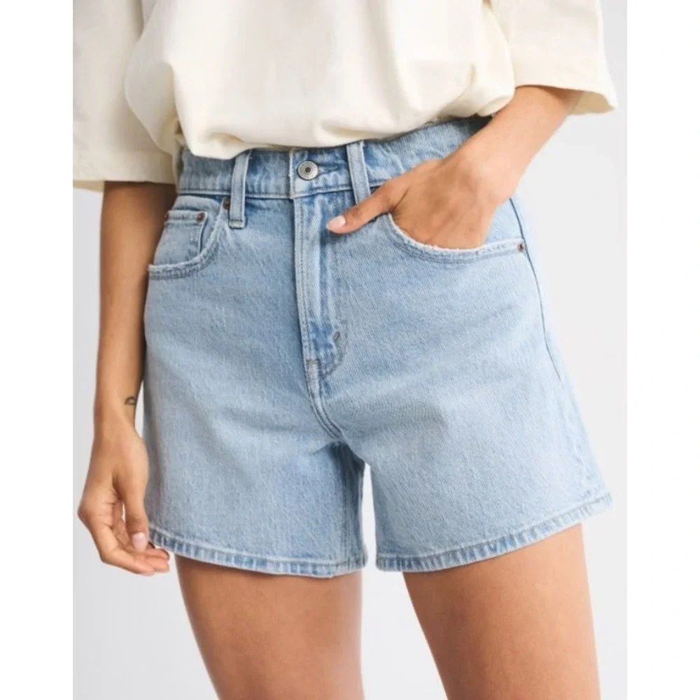 Abercrombie & Fitch The Dad Short High Rise Denim Blue Women's 33/16